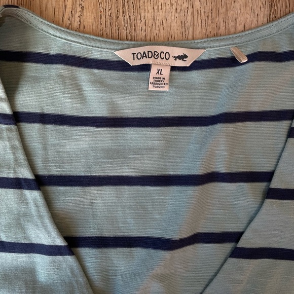 Toad & Co Blue Striped Wrap Belted Dress XL Organic Cotton Eco Friendly - Picture 3 of 6